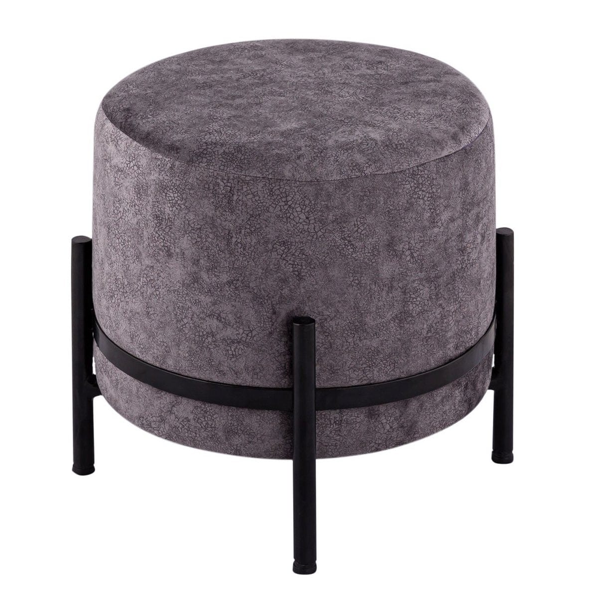 Voglrieder kreatives Wohnen Kruk 2e keus Ø 35 H 37 cm suèdelook poef poef met ijzeren frame mat zwart