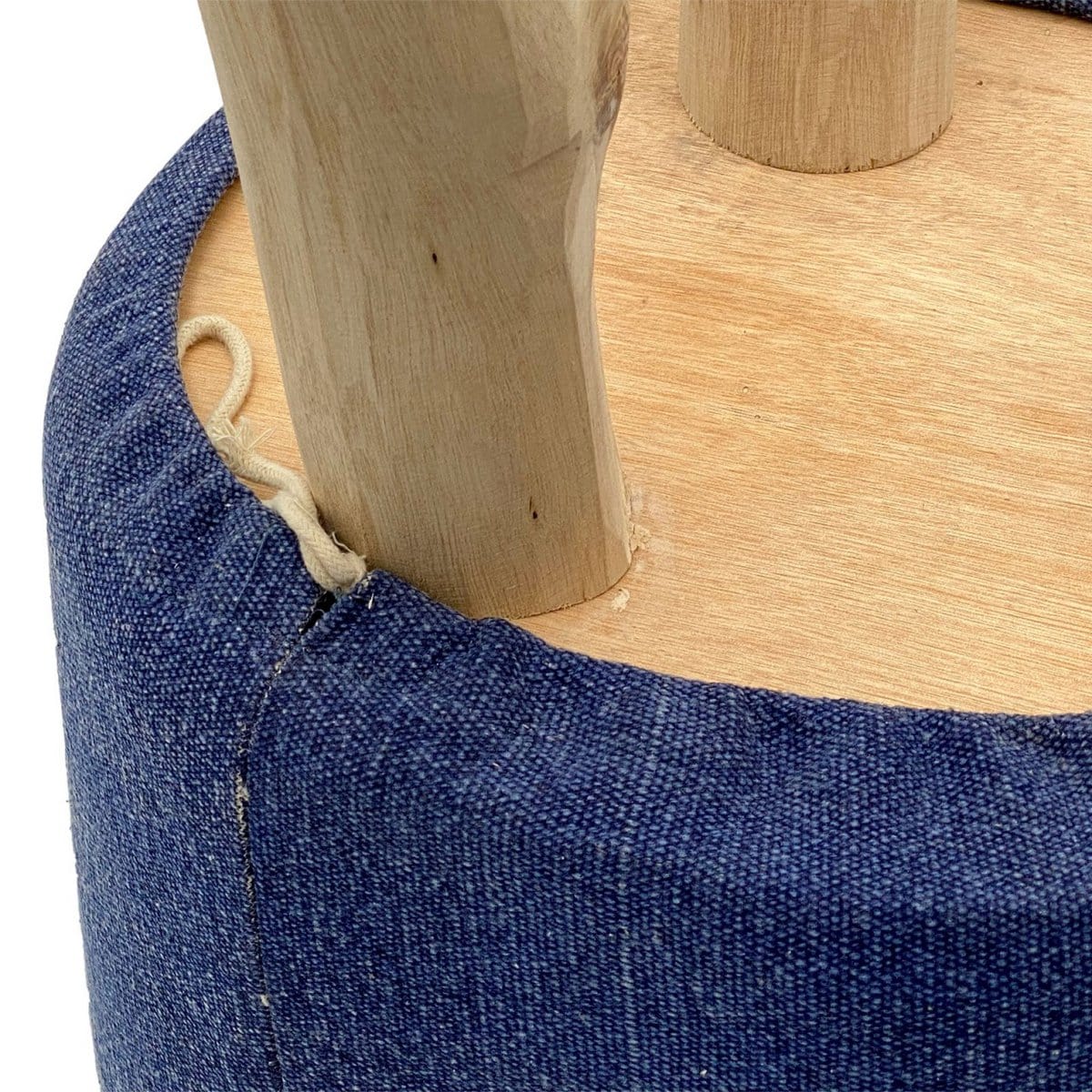 Voglrieder kreatives Wohnen Kruk Stone Washed Ø 35 cm Hoogte 45 cm Kruk Poef Kruk met houten poten van teakhout