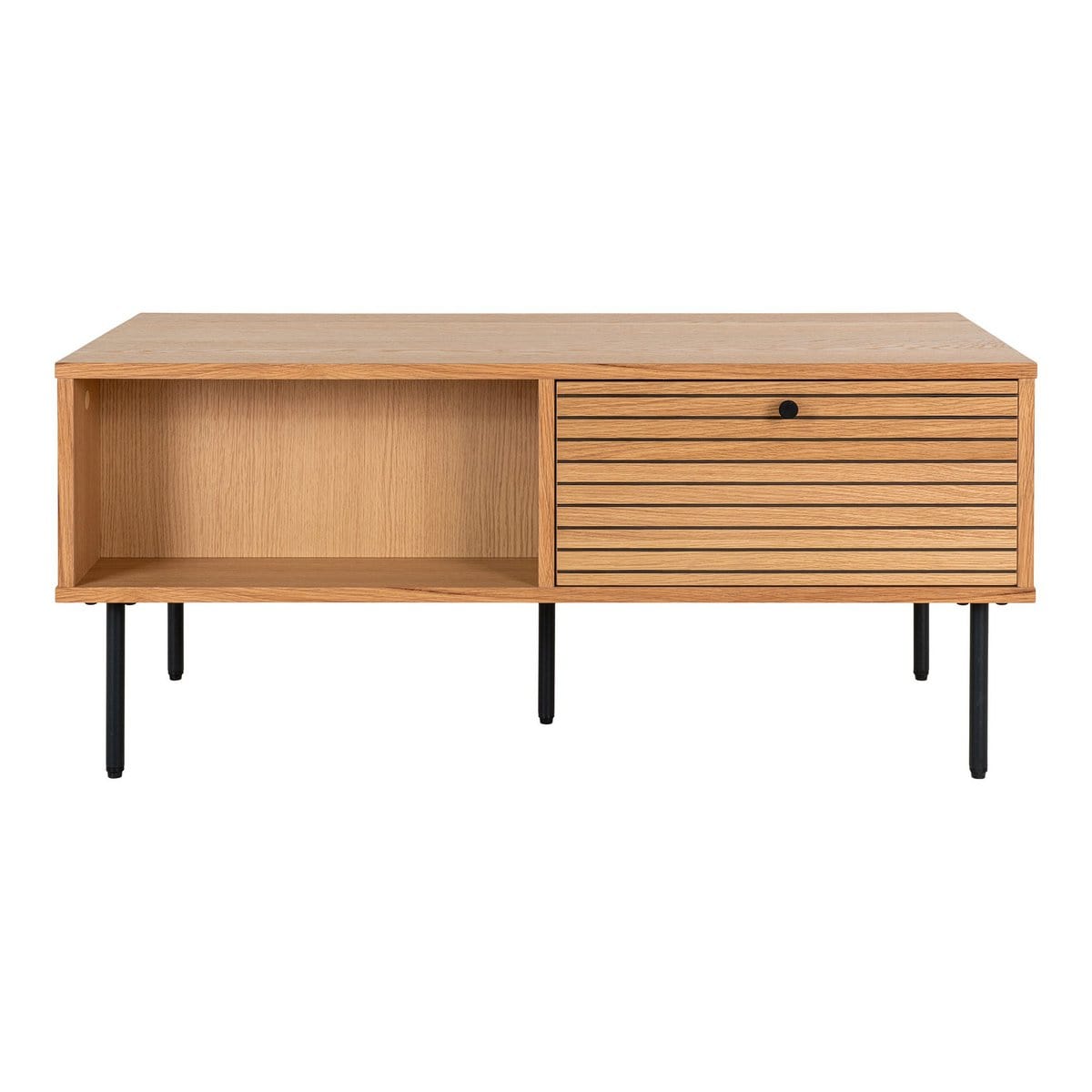 House Nordic ApS Kyoto Coffee Table - Salontafel, eikenfineer, zwart metalen poten, 2 laden, 50x100x45 cm