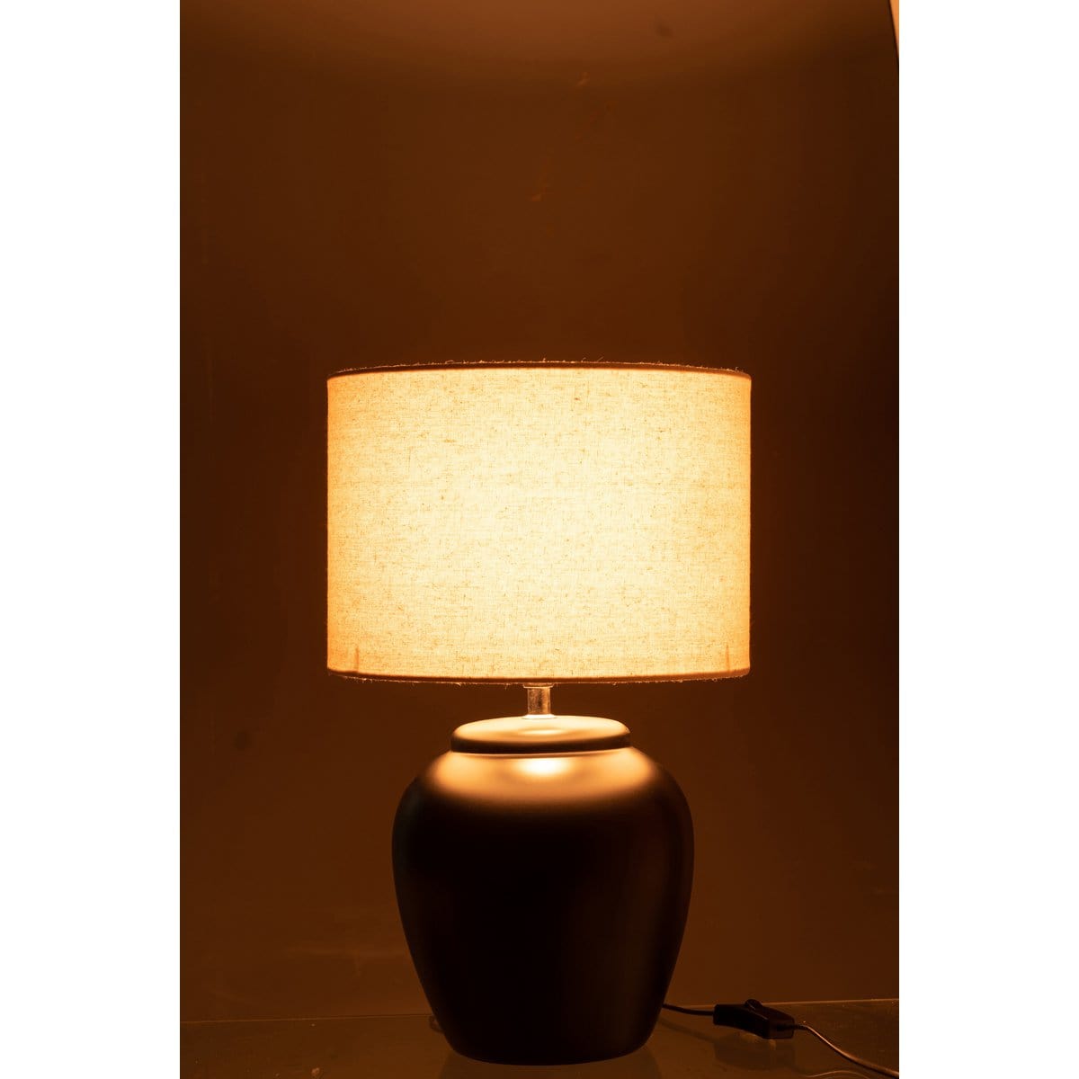 J-Line Lamp Meli + kap - keramiek - linnen - zwart - small