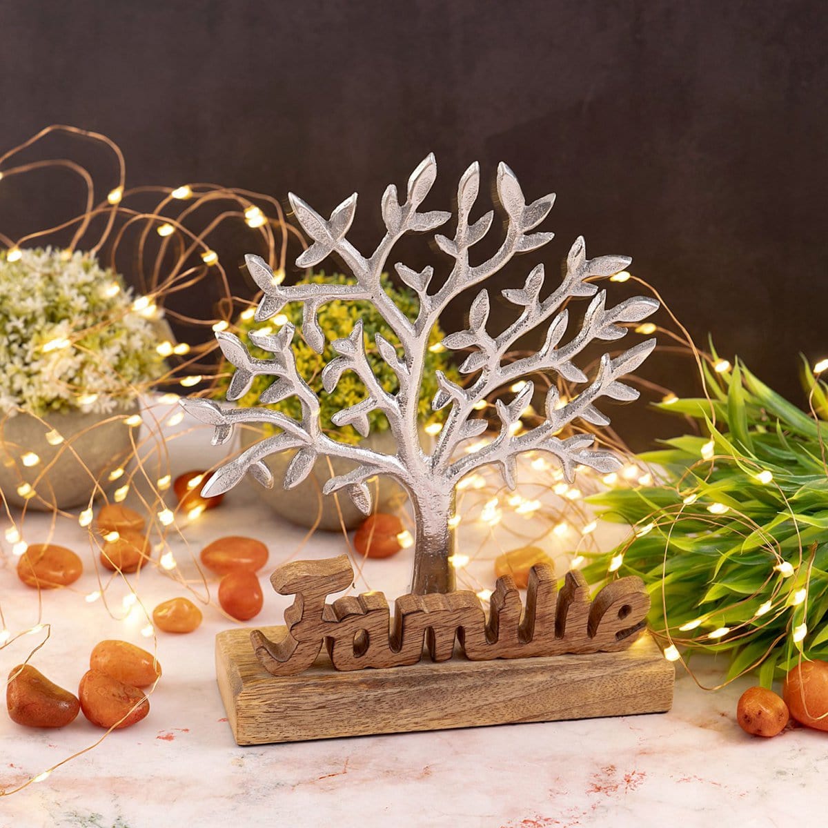 Voglrieder kreatives Wohnen Levensboom met opschrift familie houten figuur 20x27cm sierfiguur aluminium mangohout