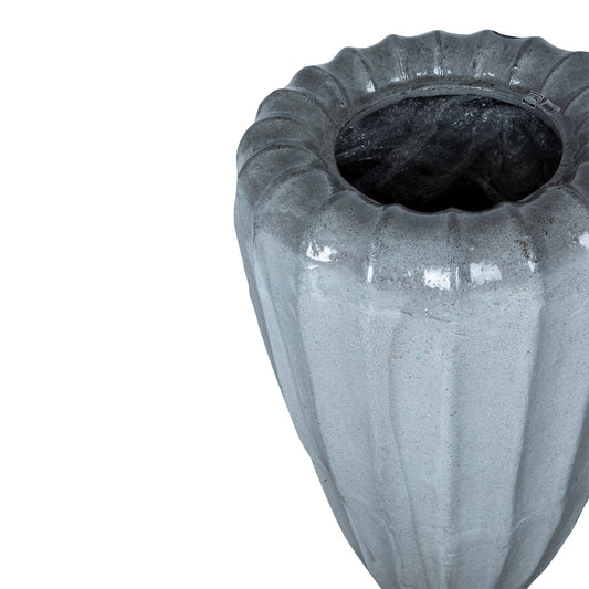 PTMD Linex Witte keramiek pot biologisch geribbeld rond S