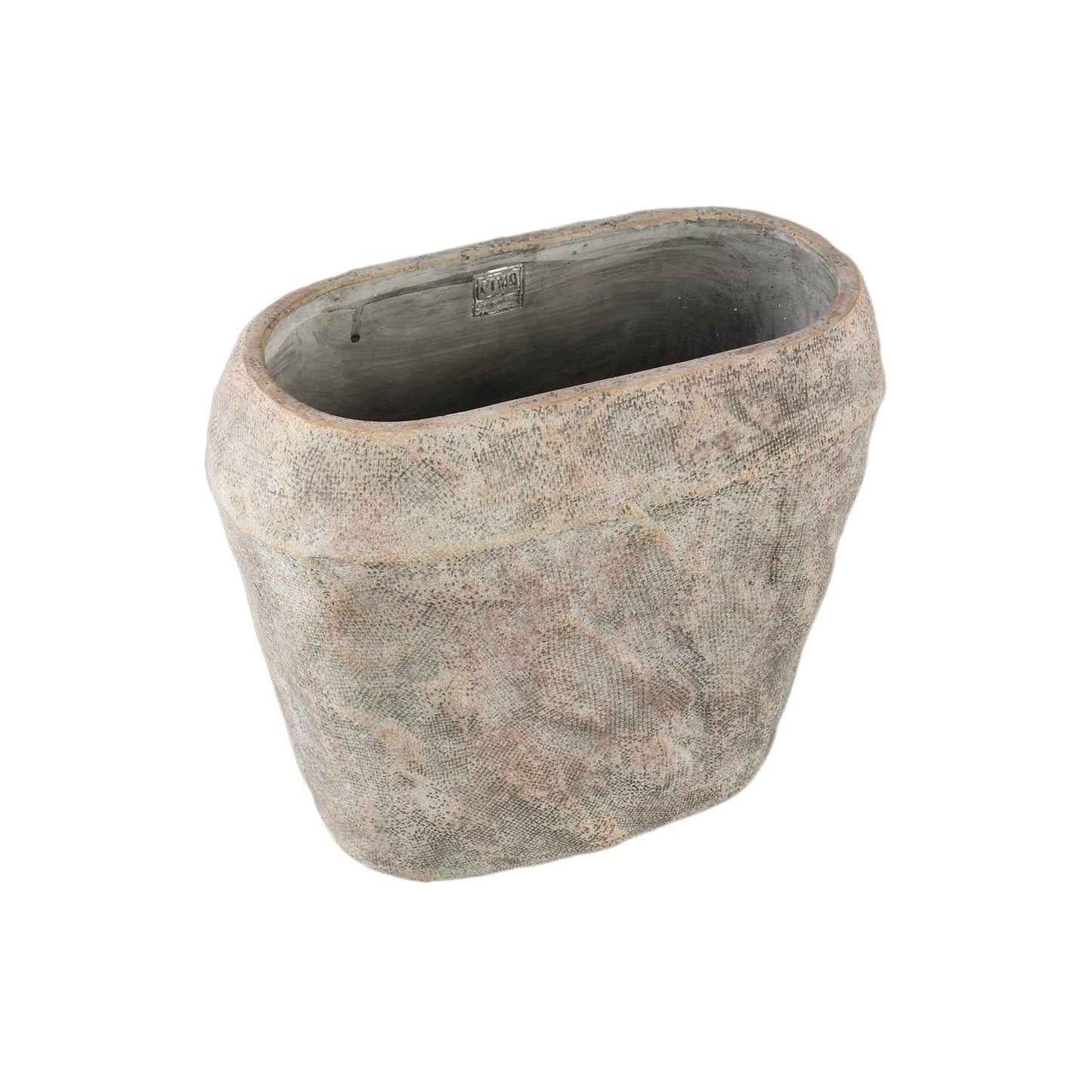 PTMD Lourdes Crème cementpot jute patroon ovaal L