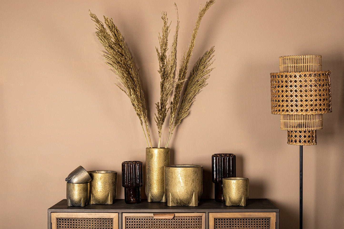 PTMD Mardix Gold keramiek pot kleine voet rond hoog S