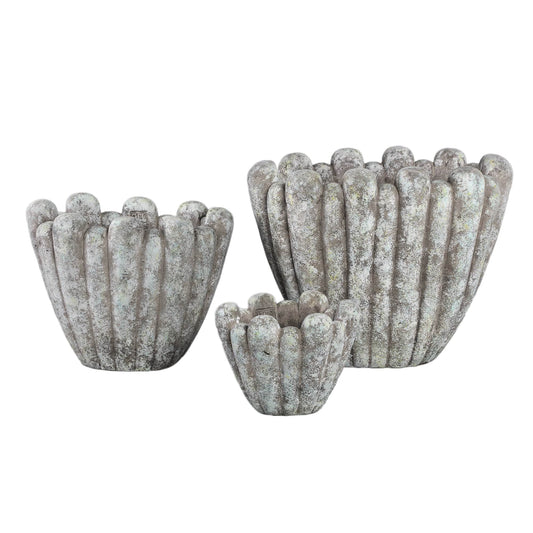 PTMD Mintergrijze cementpot organische vorm ovaal hoog L