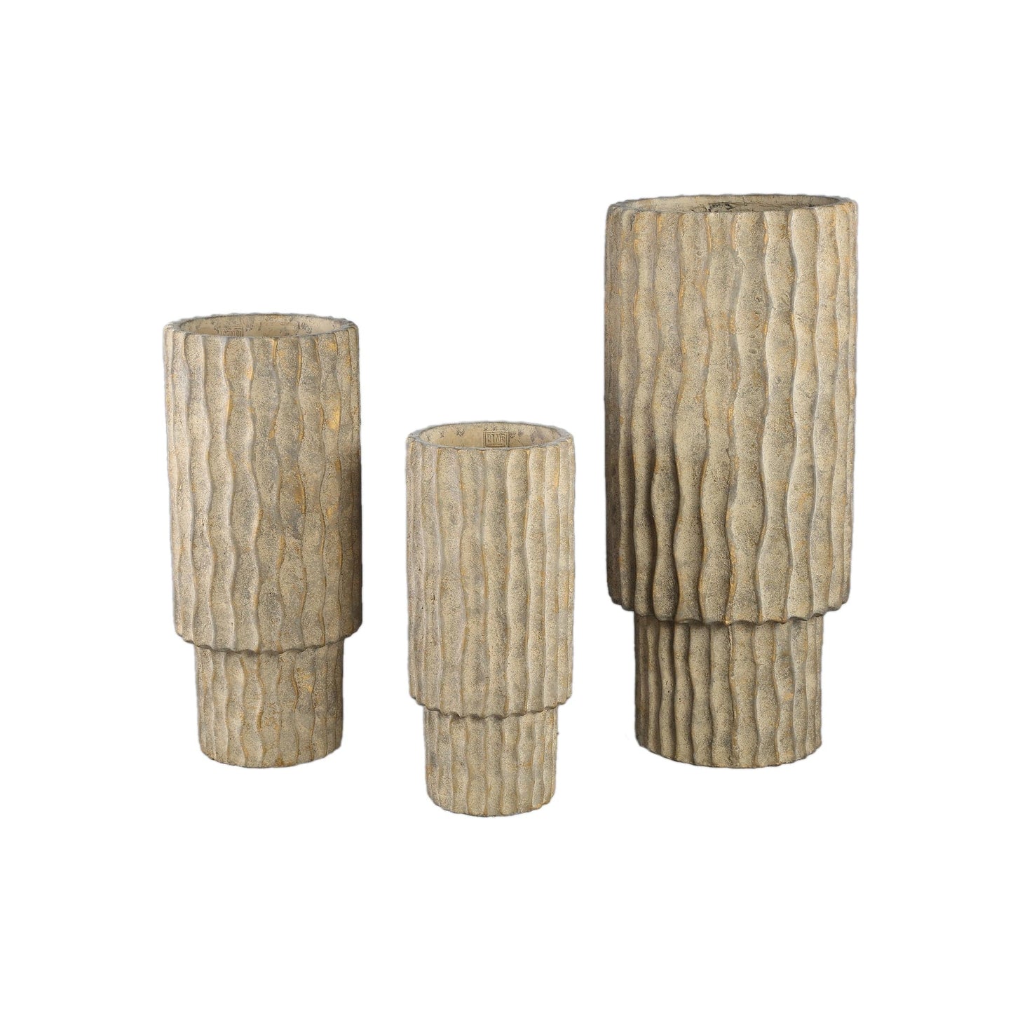 PTMD Mitty Brown cementpot golvende ribben rond hoog M