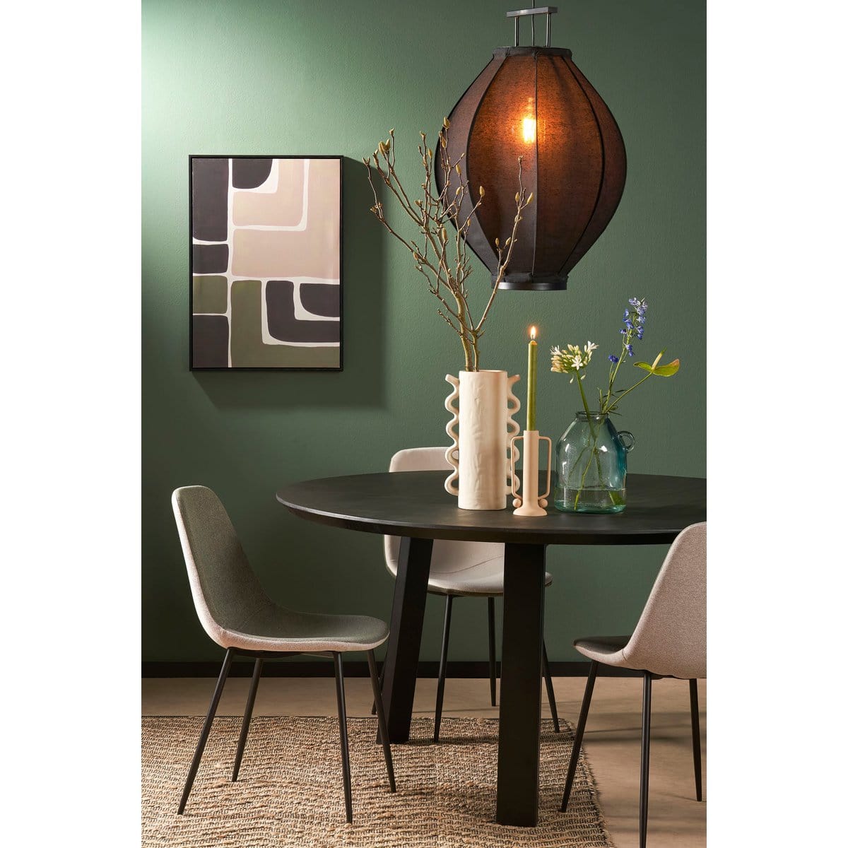 Mica Decorations Pego Hanglamp - H73 x Ø54 cm - Linnen - Zwart