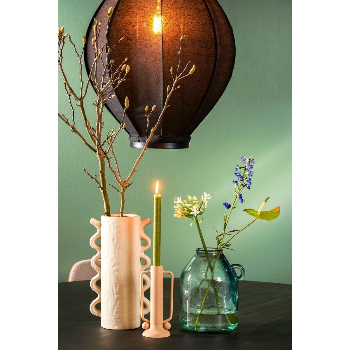 Mica Decorations Pego Hanglamp - H73 x Ø54 cm - Linnen - Zwart