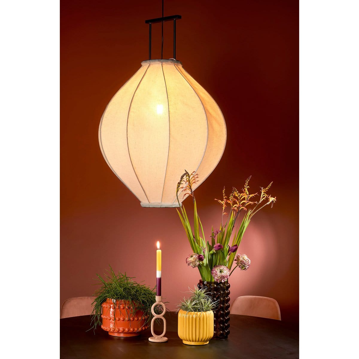 Mica Decorations Pego Hanglamp - H94 x Ø70 cm - Linnen - Off White