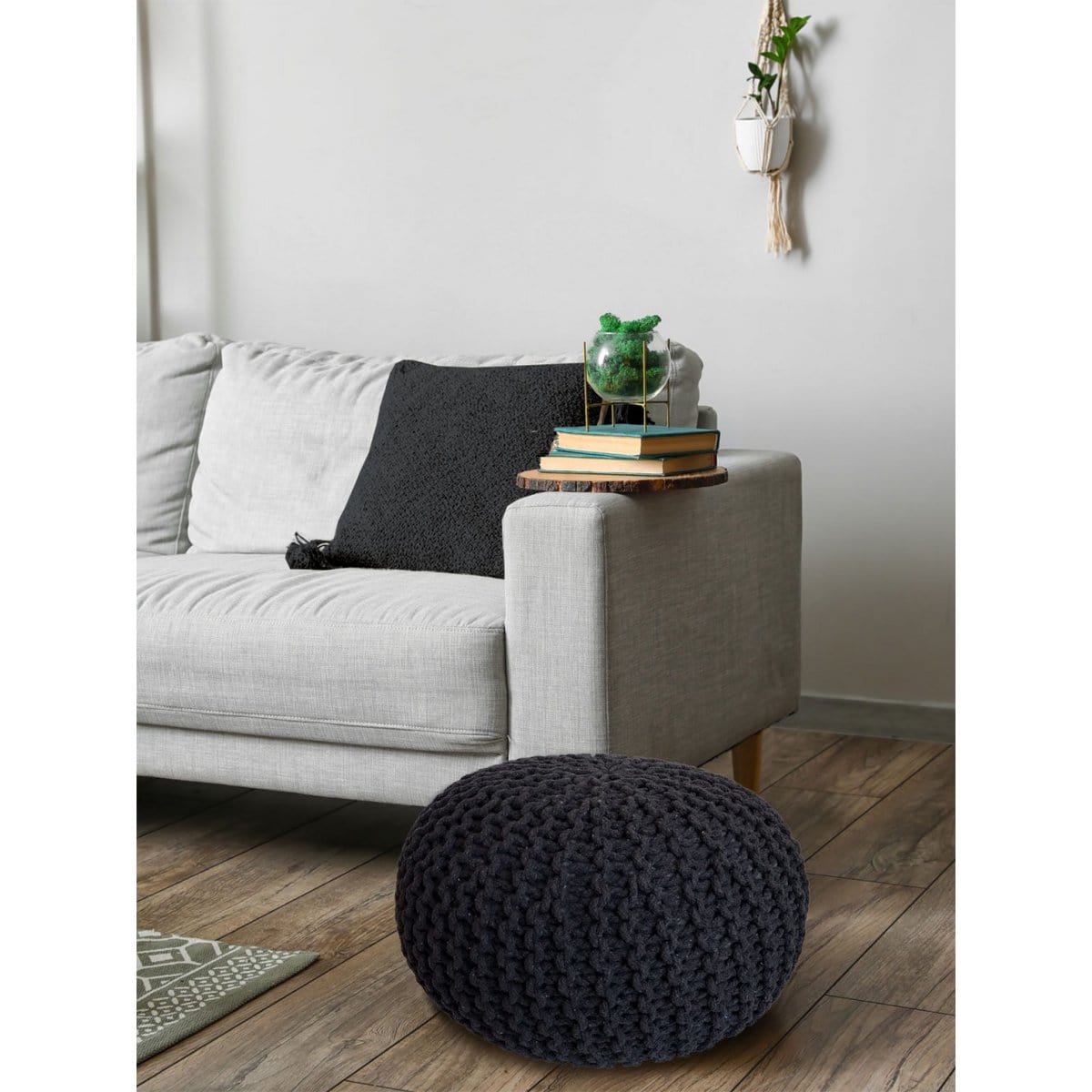 Voglrieder kreatives Wohnen Poef Ø 55 cm gebreide kruk poef vloerkussen grof gebreide look extra hoog hoogte 37 cm