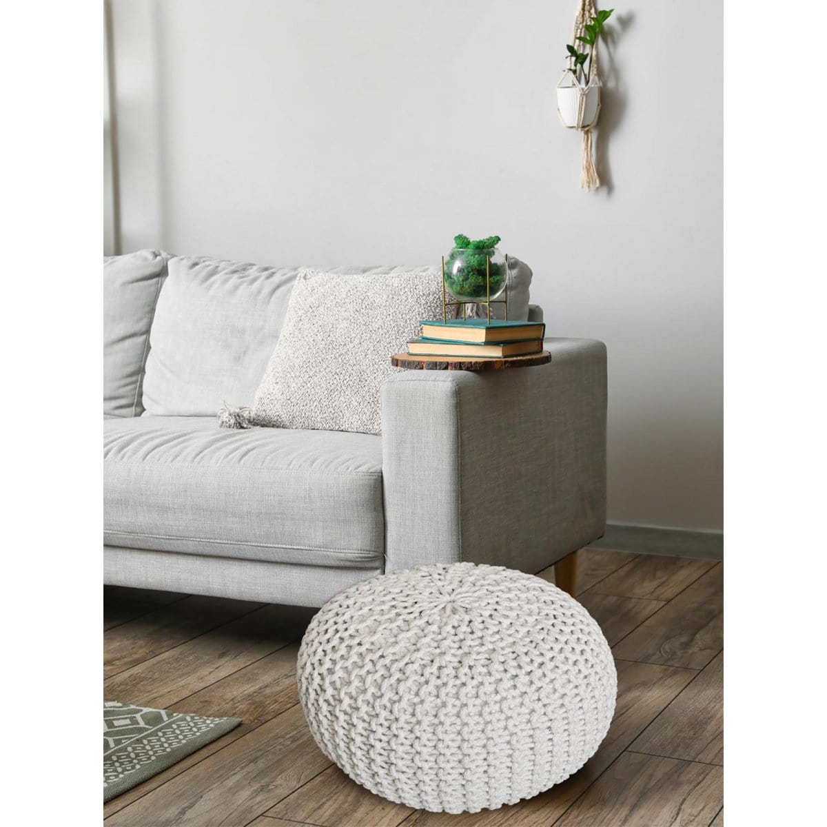 Voglrieder kreatives Wohnen Poef Ø 55 cm gebreide kruk poef vloerkussen grof gebreide look extra hoog hoogte 37 cm