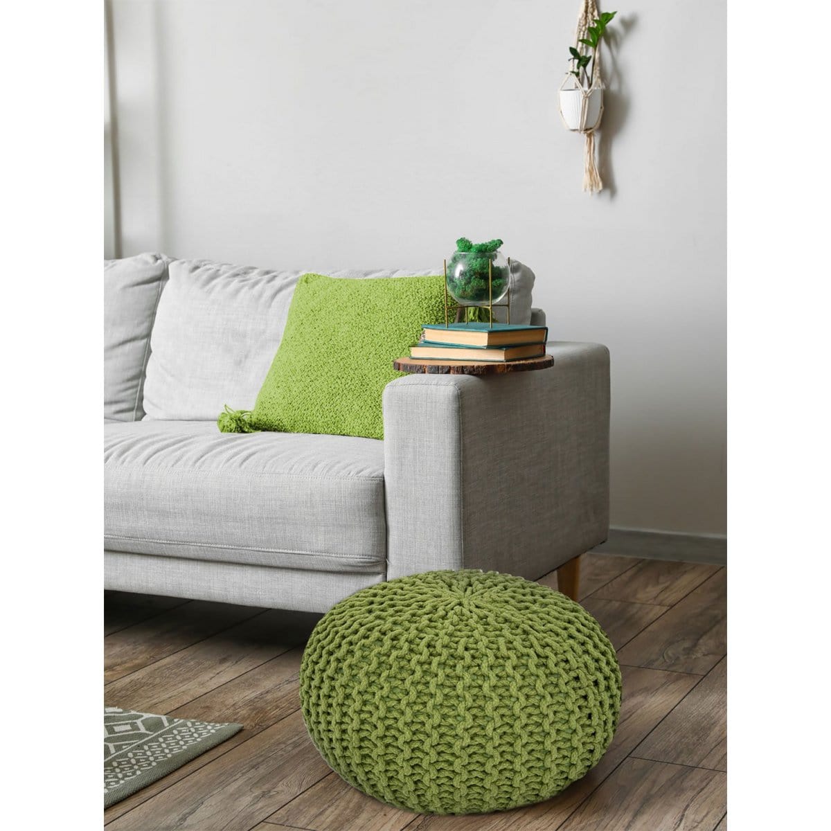 Voglrieder kreatives Wohnen Poef Ø 55 cm gebreide kruk poef vloerkussen grof gebreide look extra hoog hoogte 37 cm