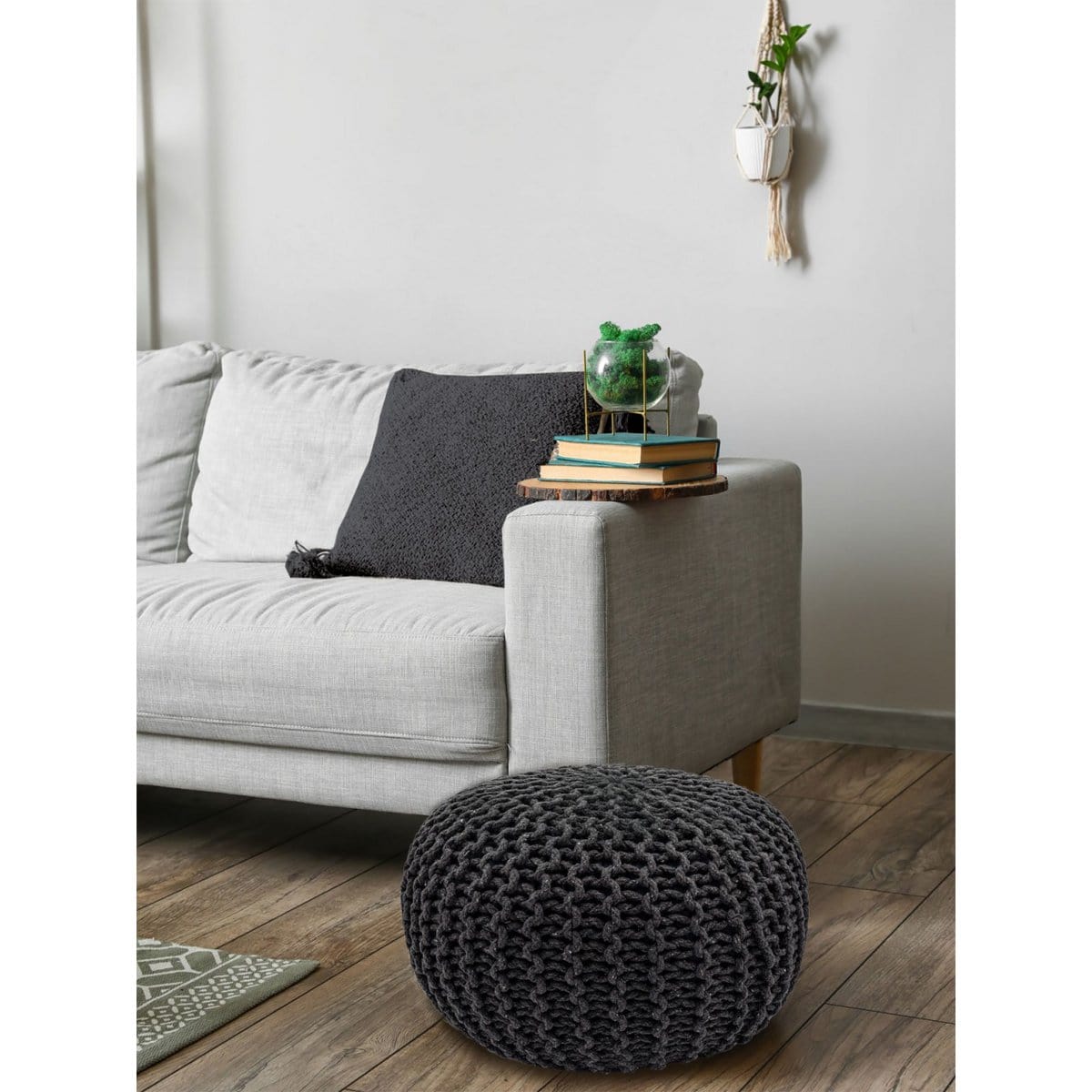 Voglrieder kreatives Wohnen Poef Ø 55 cm gebreide kruk poef vloerkussen grof gebreide look extra hoog hoogte 37 cm