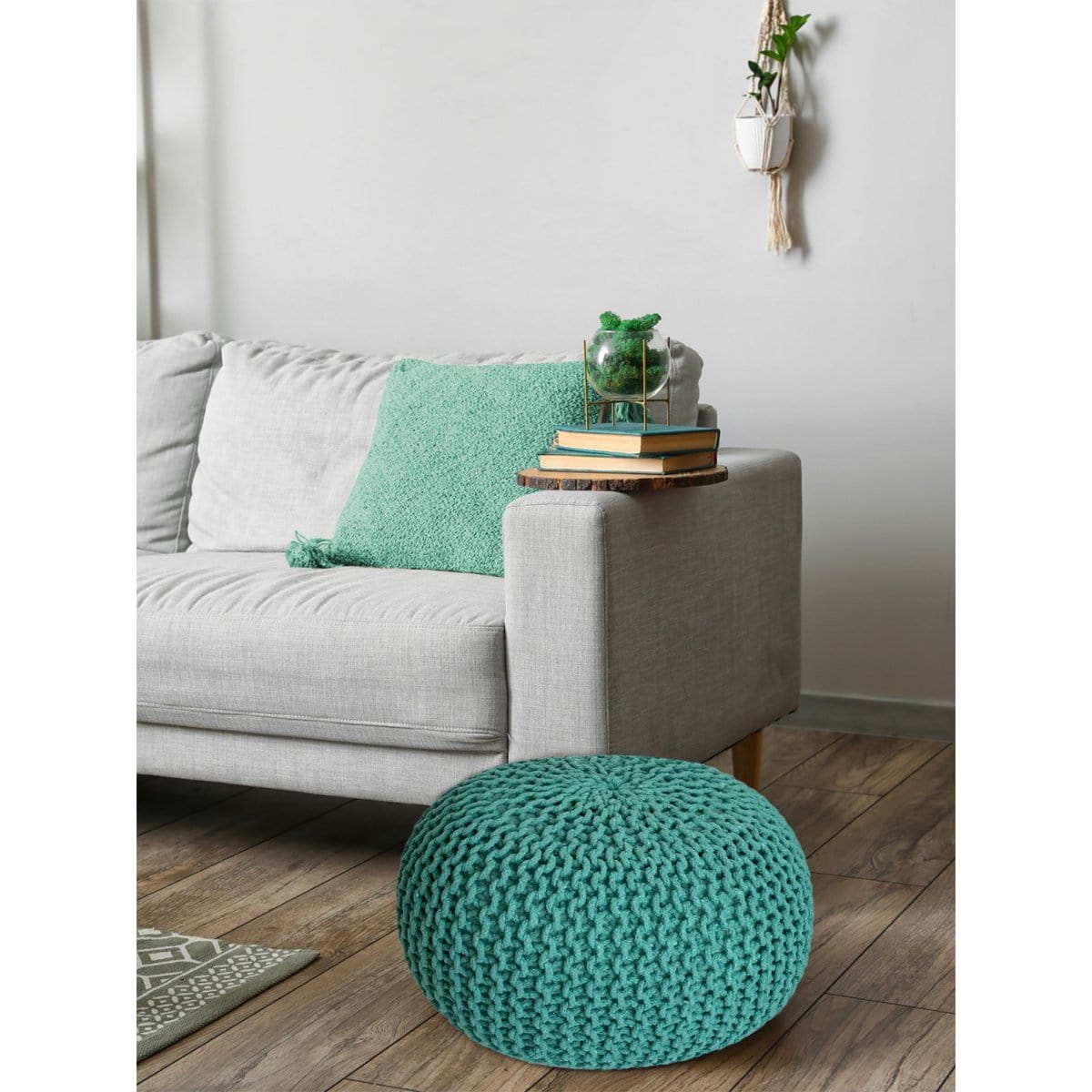 Voglrieder kreatives Wohnen Poef Ø 55 cm gebreide kruk poef vloerkussen grof gebreide look extra hoog hoogte 37 cm