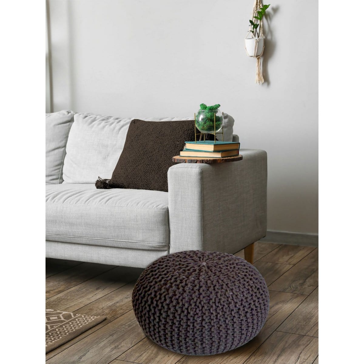 Voglrieder kreatives Wohnen Poef Ø 55 cm gebreide kruk poef vloerkussen grof gebreide look extra hoog hoogte 37 cm