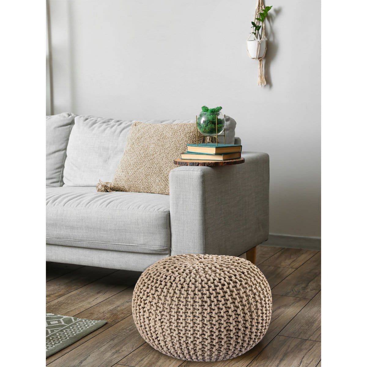 Voglrieder kreatives Wohnen Poef Ø 55 cm gebreide kruk poef vloerkussen grof gebreide look extra hoog hoogte 37 cm
