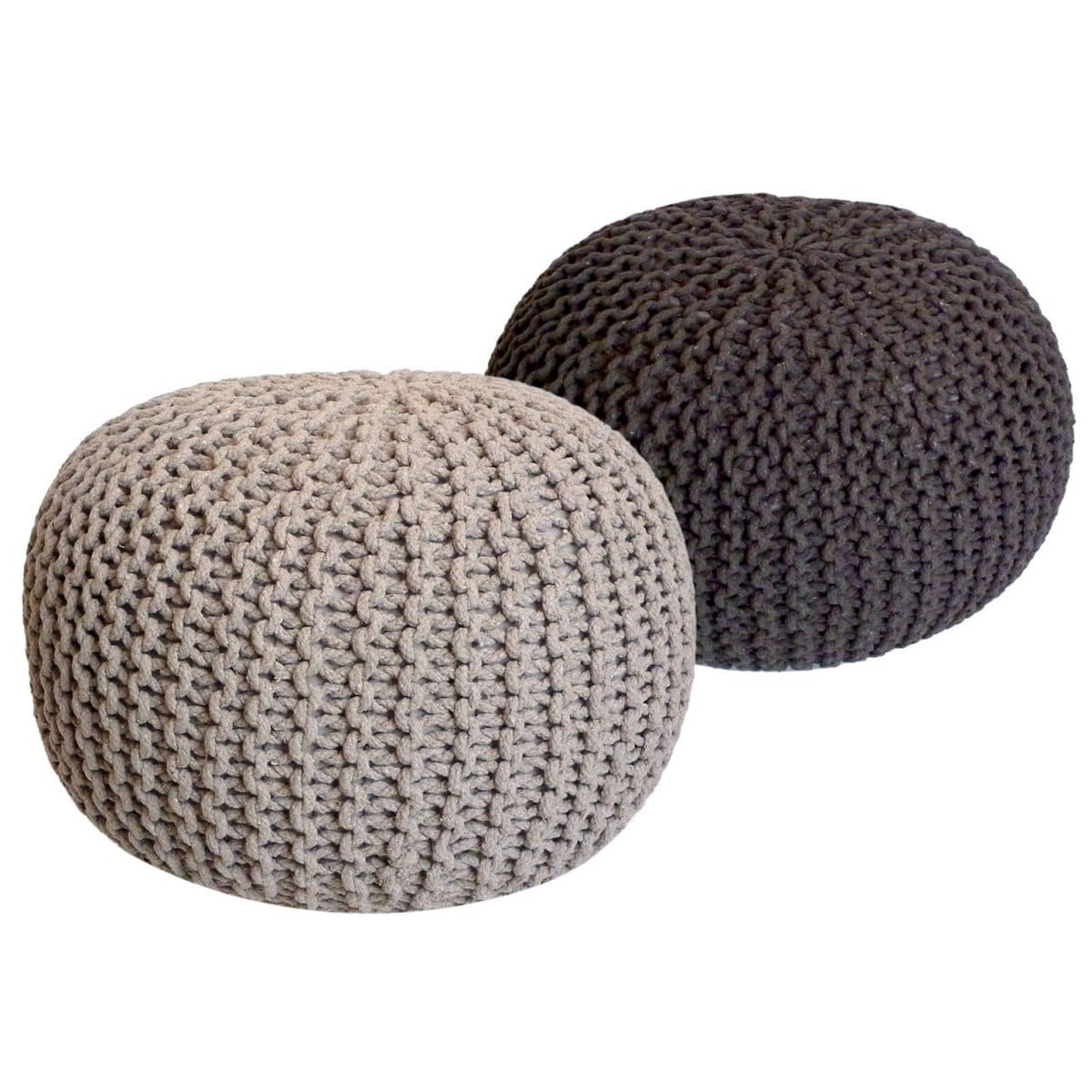 Voglrieder kreatives Wohnen Poef SET 2 stuks Gebreide kruk Vloerkussens Grof gebreide look Ø 55 cm H 37 cm