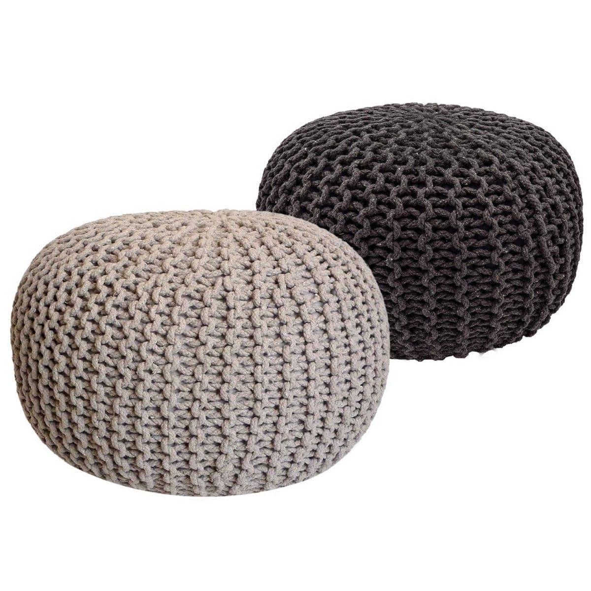 Voglrieder kreatives Wohnen Poef SET 2 stuks Gebreide kruk Vloerkussens Grof gebreide look Ø 55 cm H 37 cm