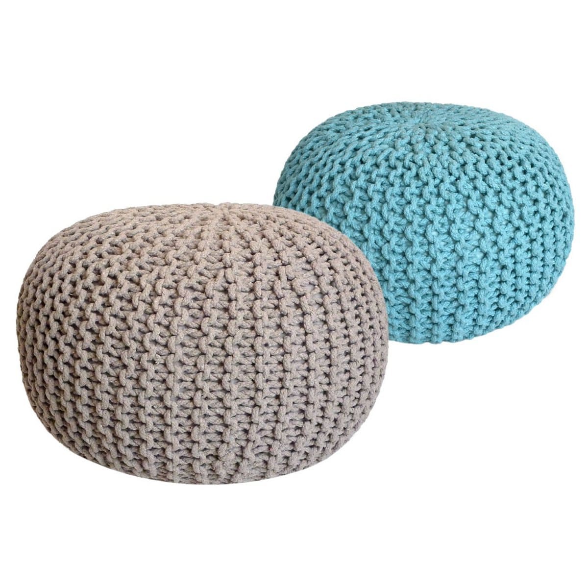 Voglrieder kreatives Wohnen Poef SET 2 stuks Gebreide kruk Vloerkussens Grof gebreide look Ø 55 cm H 37 cm