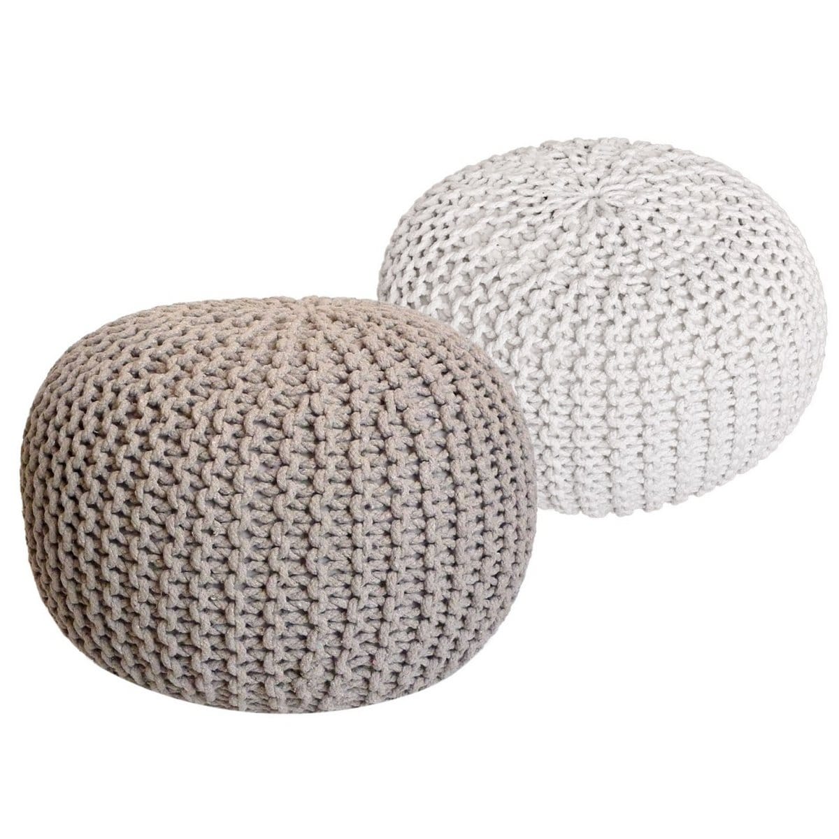Voglrieder kreatives Wohnen Poef SET 2 stuks Gebreide kruk Vloerkussens Grof gebreide look Ø 55 cm H 37 cm