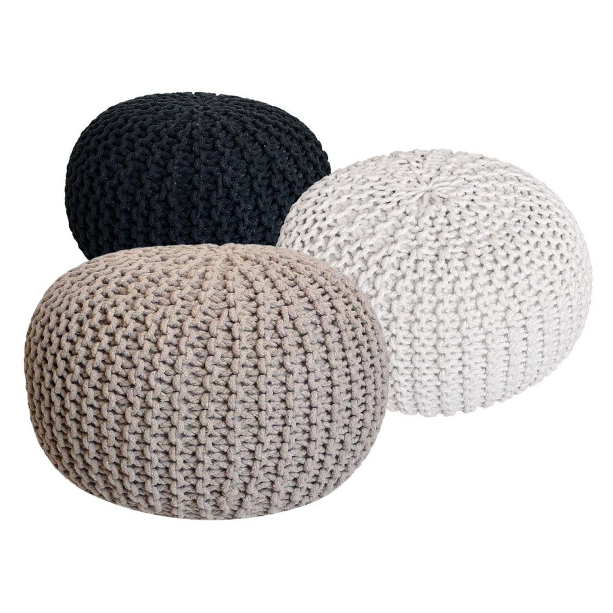 Voglrieder kreatives Wohnen Poef set van 3 Ø 55 cm gebreide kruk kruk vloerkussen grof gebreide look