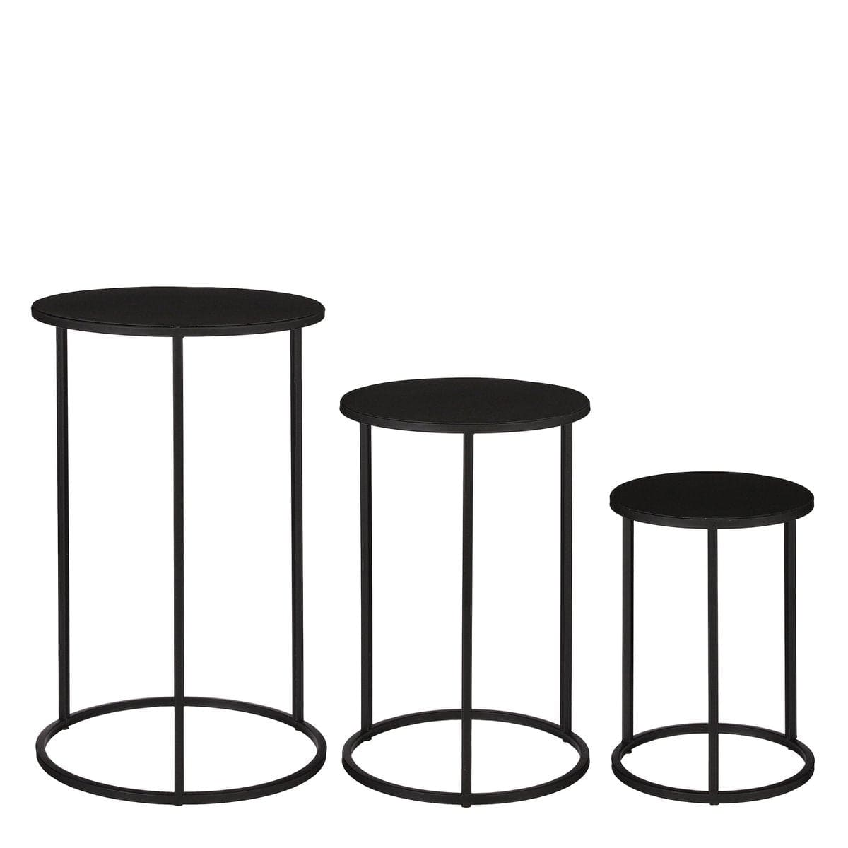 Mica Decorations Quinty Bijzettafel - Set van 3 - H50 x Ø32 cm - Metaal - Zwart