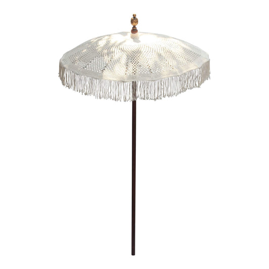 PTMD Riv Crèmekleurige stoffen parasol met kwastjes rond