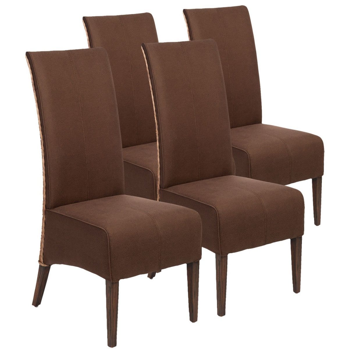 Voglrieder kreatives Wohnen Rotan stoelenset eetkamerstoelen Antonio 4 stuks gestoffeerde stoelen bruine bekleding suede look cogna
