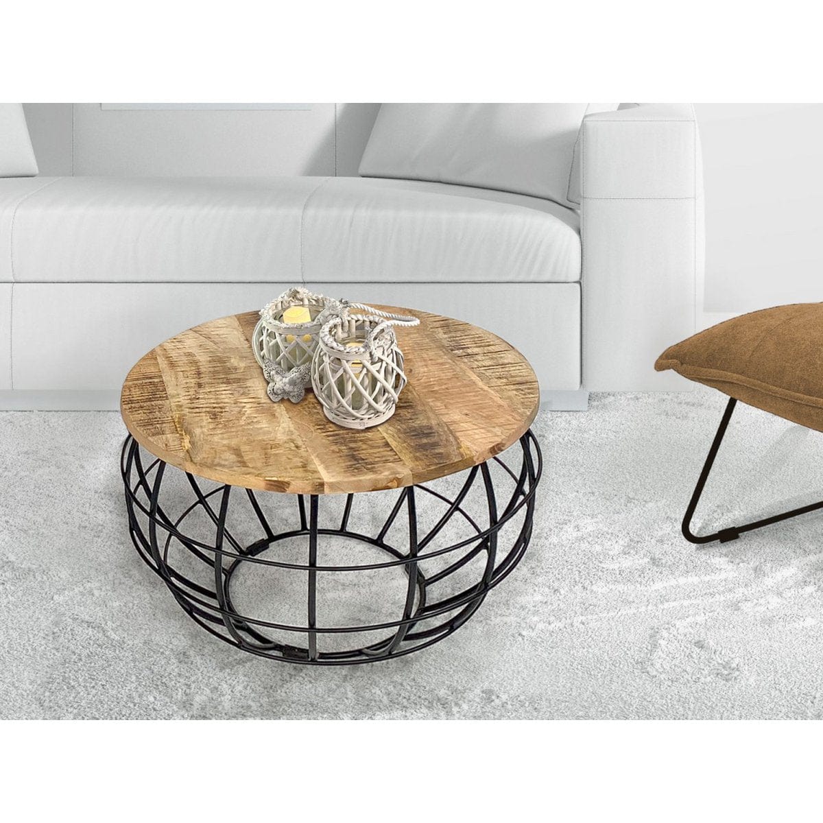 Voglrieder kreatives Wohnen Salontafel ø 55 cm woonkamertafel ronde bijzettafel duurzaam London metalen draadframe grid