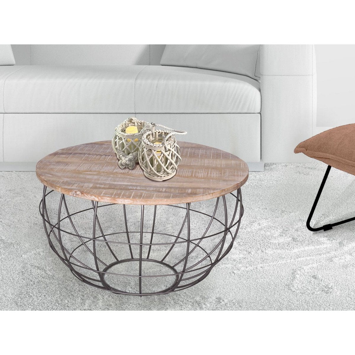 Voglrieder kreatives Wohnen Salontafel ø 55 cm woonkamertafel ronde bijzettafel duurzaam London metalen draadframe grid