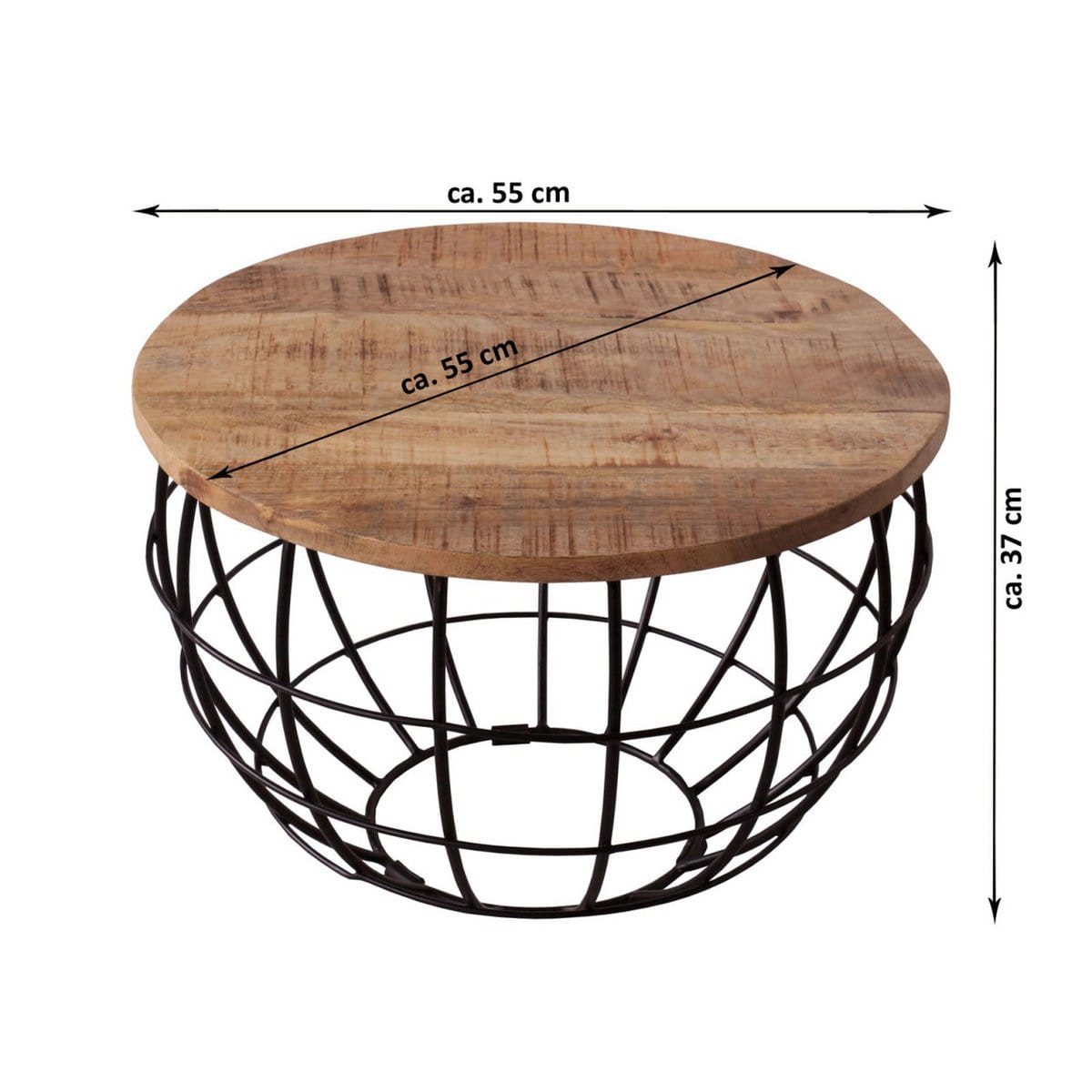 Voglrieder kreatives Wohnen Salontafel ø 55 cm woonkamertafel ronde bijzettafel duurzaam London metalen draadframe grid