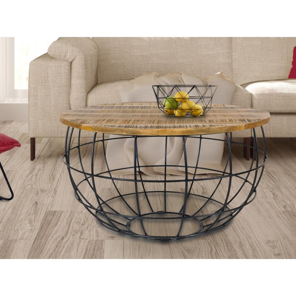 Voglrieder kreatives Wohnen Salontafel rond duurzaam Lexington ø 75 cm metalen rooster draadframe massief houten woonkamertafel