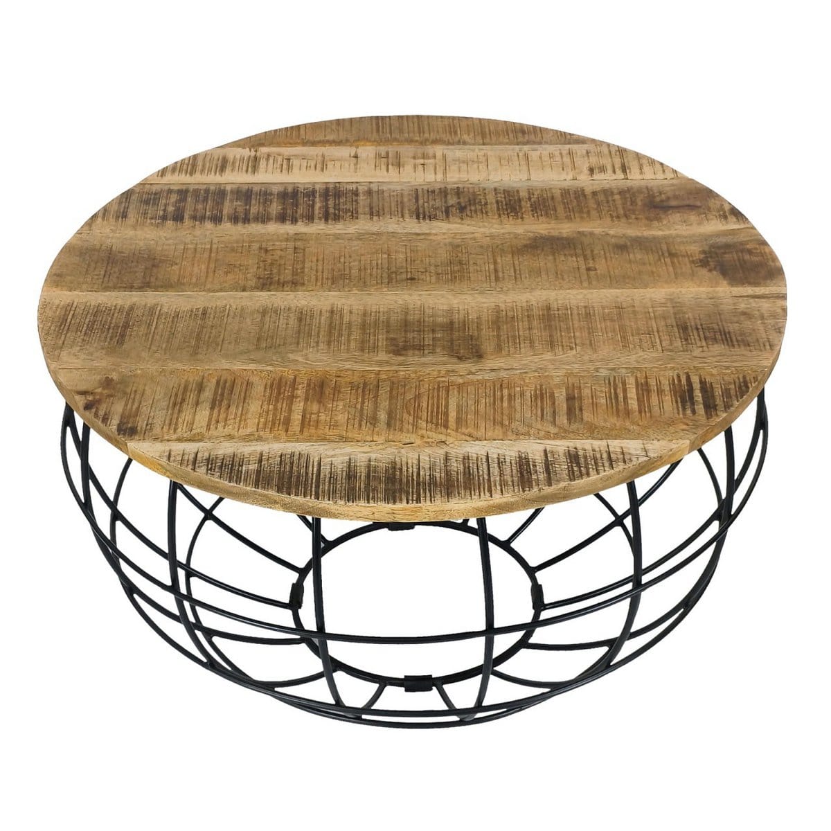 Voglrieder kreatives Wohnen Salontafel rond duurzaam Lexington ø 75 cm metalen rooster draadframe massief houten woonkamertafel