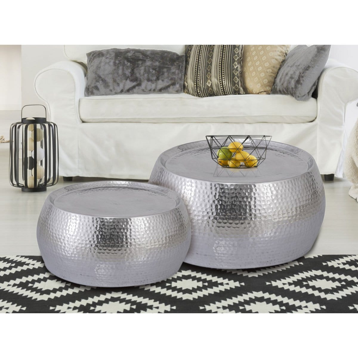 Voglrieder kreatives Wohnen Salontafel set van 2 Dakar rond ø 59/48 x H 30/28 cm zilver gehamerd aluminium