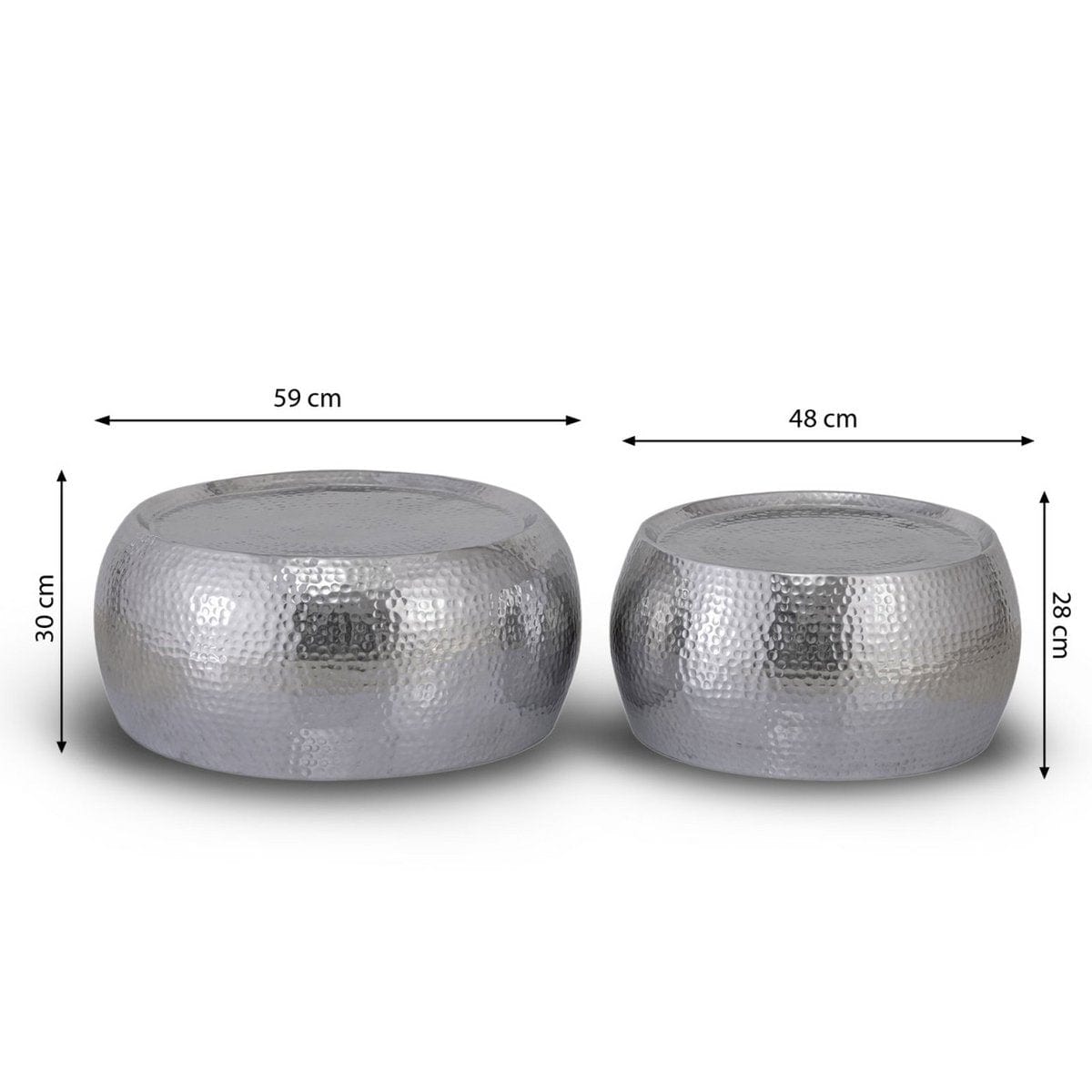 Voglrieder kreatives Wohnen Salontafel set van 2 Dakar rond ø 59/48 x H 30/28 cm zilver gehamerd aluminium