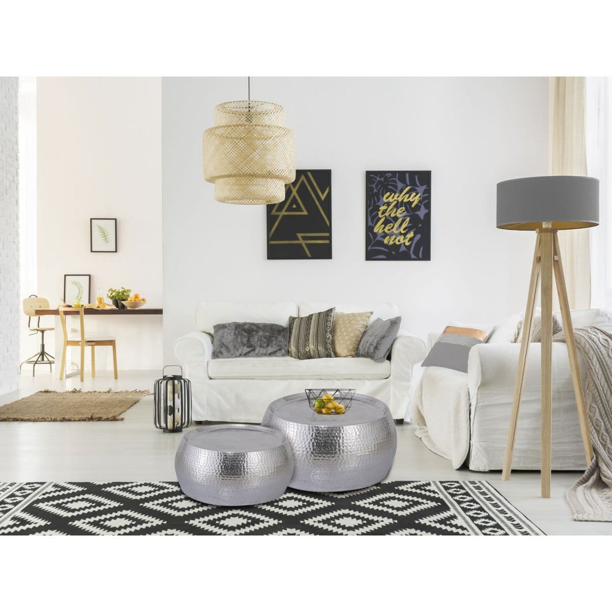 Voglrieder kreatives Wohnen Salontafel set van 2 Dakar rond ø 59/48 x H 30/28 cm zilver gehamerd aluminium