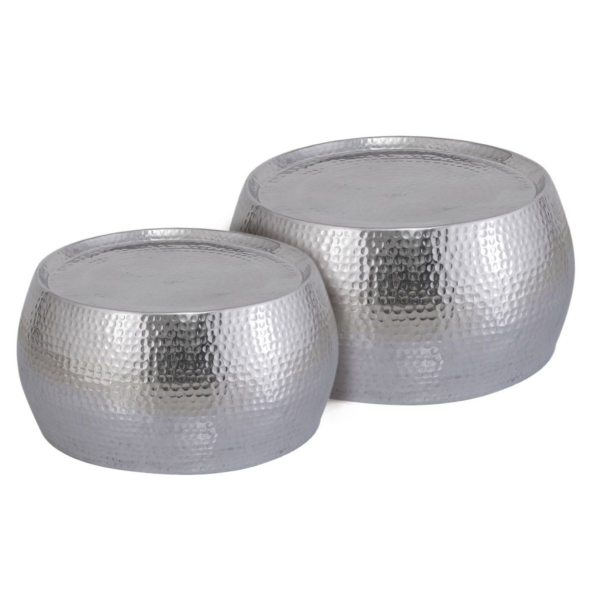 Voglrieder kreatives Wohnen Salontafel set van 2 Dakar rond ø 59/48 x H 30/28 cm zilver gehamerd aluminium