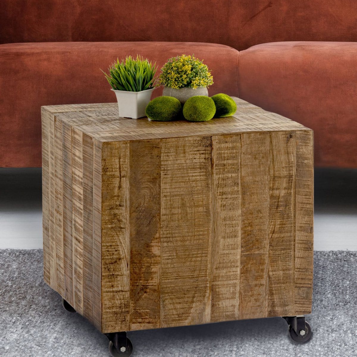 Voglrieder kreatives Wohnen Salontafel vierkant 45 x 45 x 45 cm bijzettafel bloementafel duurzaam mango recuperatiehout