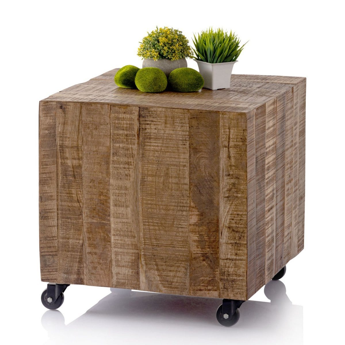 Voglrieder kreatives Wohnen Salontafel vierkant 45 x 45 x 45 cm bijzettafel bloementafel duurzaam mango recuperatiehout