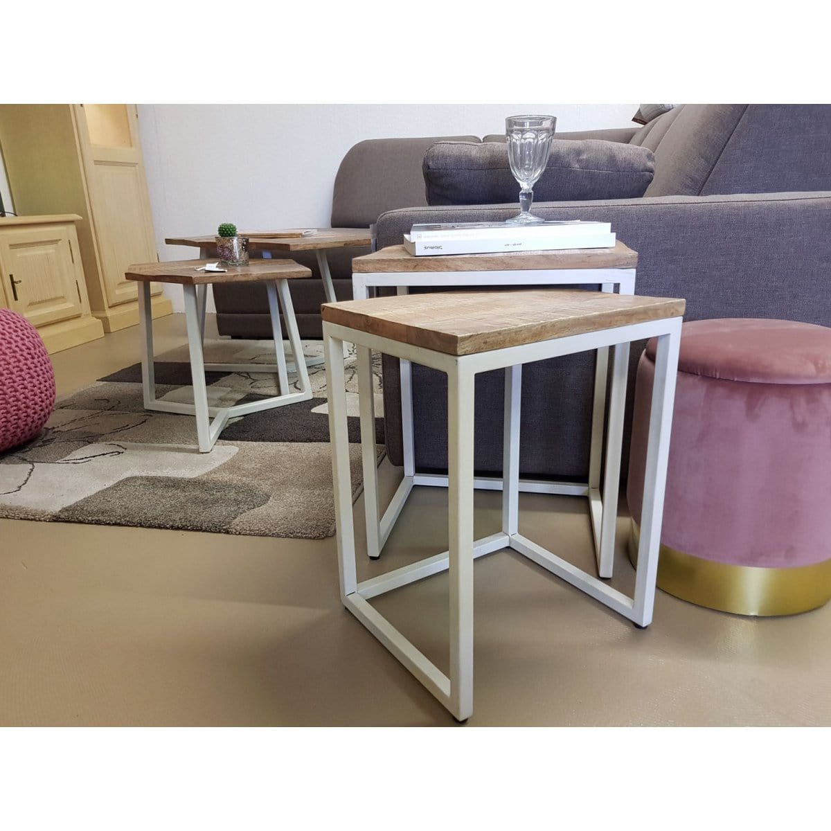 Voglrieder kreatives Wohnen Salontafelset 2-delig woonkamertafel nesttafel Dallas metalen frame zwart of wit