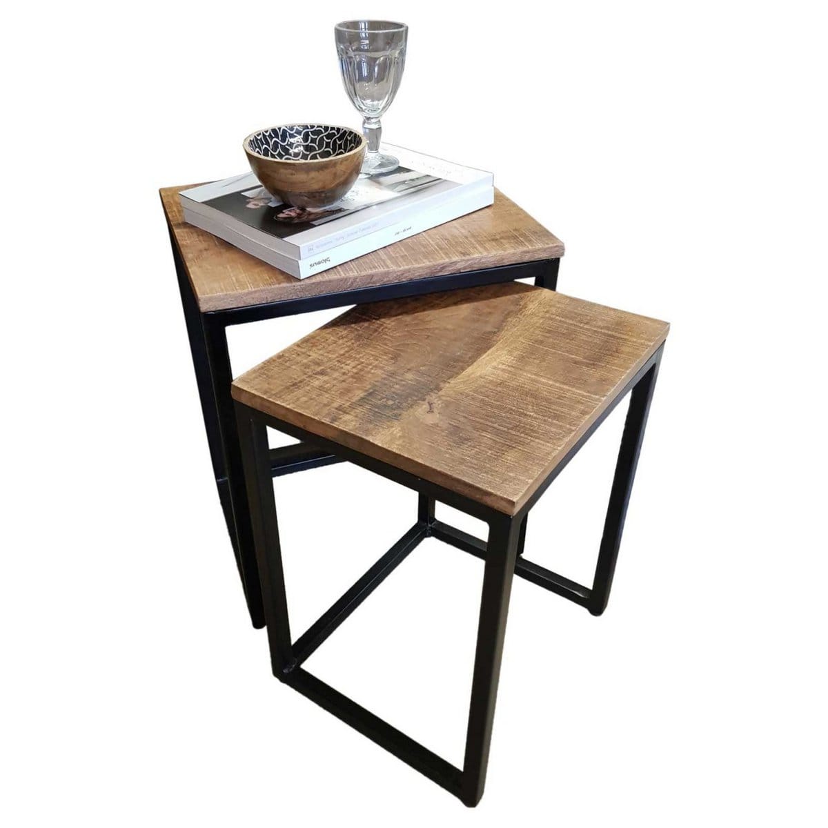 Voglrieder kreatives Wohnen Salontafelset 2-delig woonkamertafel nesttafel Dallas metalen frame zwart of wit