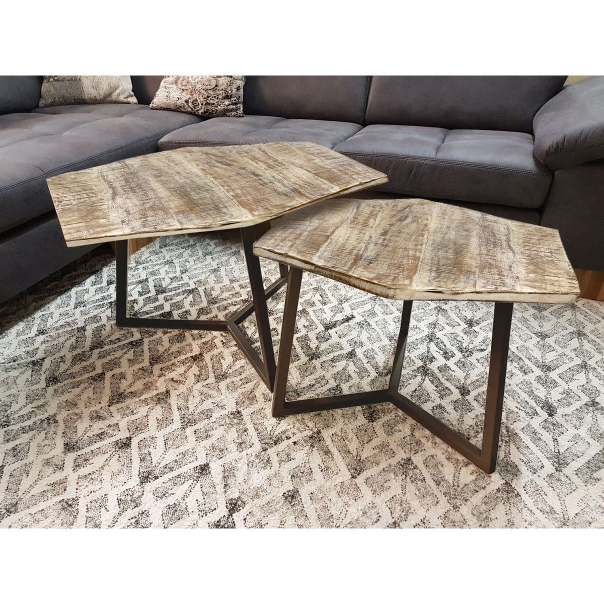 Voglrieder kreatives Wohnen Salontafelset 2-delig woonkamertafel nesttafel Paris metalen frame zwart wit of oud zilver
