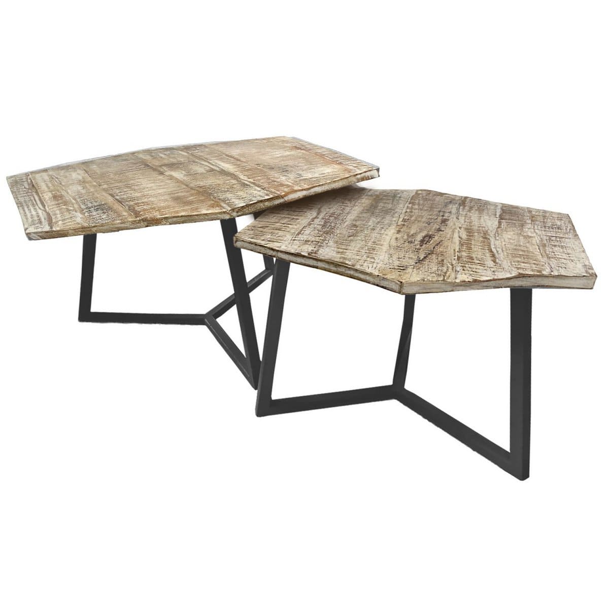 Voglrieder kreatives Wohnen Salontafelset 2-delig woonkamertafel nesttafel Paris metalen frame zwart wit of oud zilver