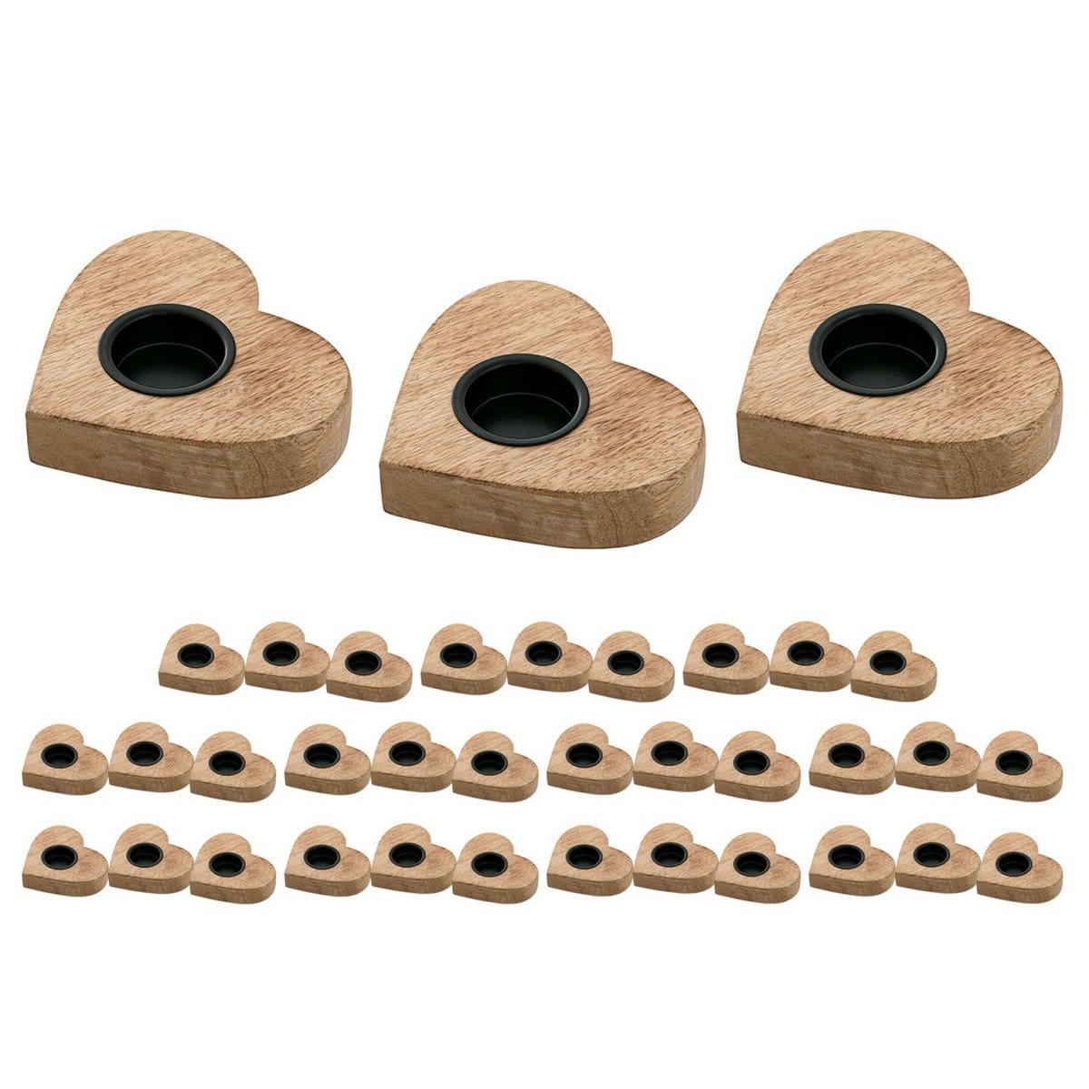 Voglrieder kreatives Wohnen Theelichthouder Masterbox 12x set van 3 kandelaars theelichtjes 12x11cm Herzilein mangohout