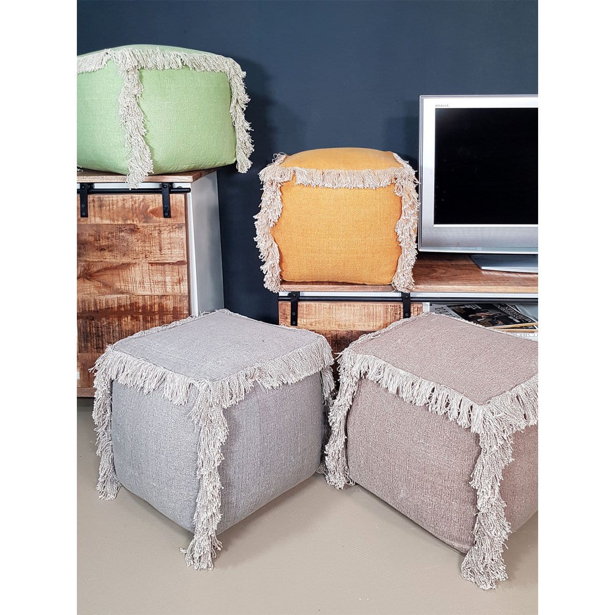 Voglrieder kreatives Wohnen Vloerkussen 2e keus kruk poef 40x40 cm kubuszit poef poef stonewashed