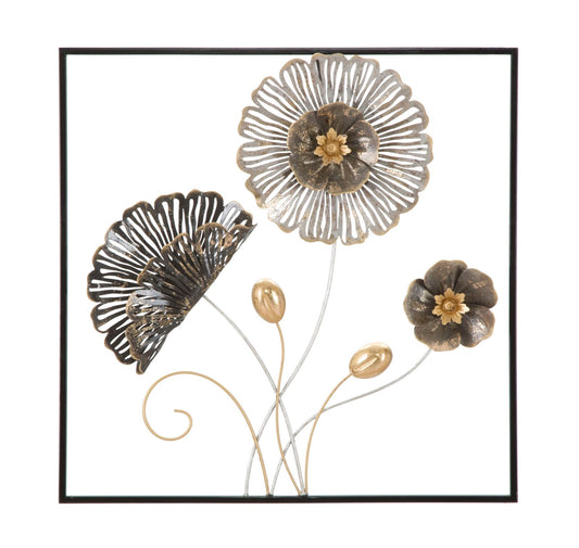 Ijzeren Wandpaneel Met Bloemen 50x50x5.5 cm
