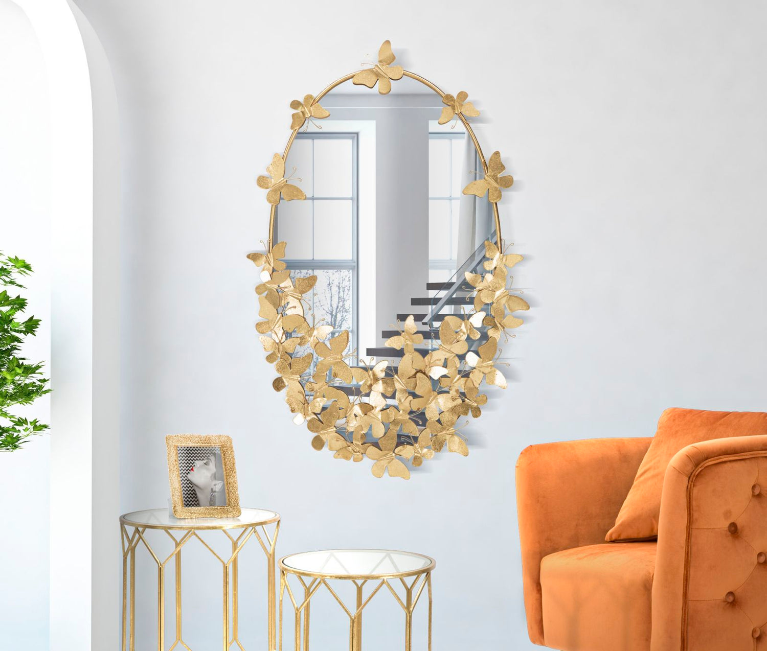 Ovale Wandspiegel Butterfly Goud 89.5x59x3 cm