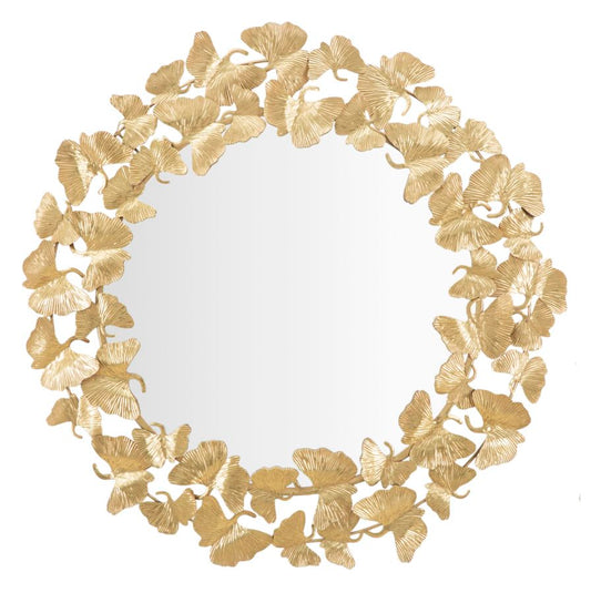Bladmotief Wandspiegel Rond Goud 87x87x2.5 cm