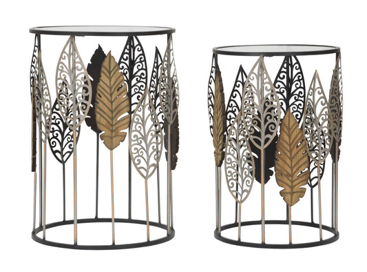 Bijzettafel Ferro E Legno Bladeren Set 2 Stuks