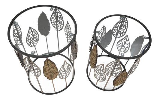 Bijzettafel Ferro E Legno Bladeren Set 2 Stuks